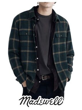 Madewell | Slub Windowpane Flannel Easy Fit Shirt in Ancient Forest - Size S
